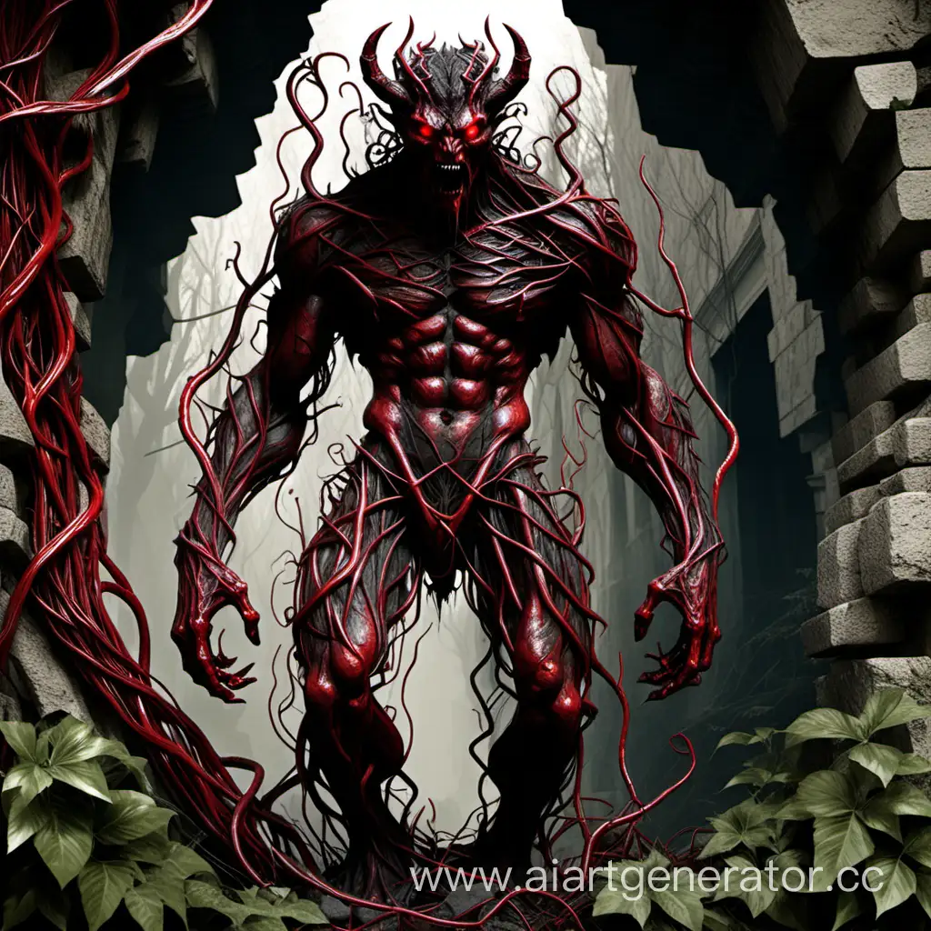 Демон созданный из кровавых лиан посреди каменных джунглей