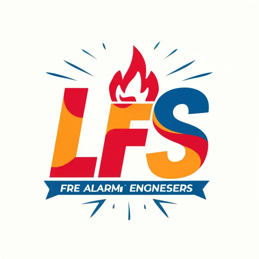 logo, fire alarm engineers, bright hues, with the text "LFS", typography