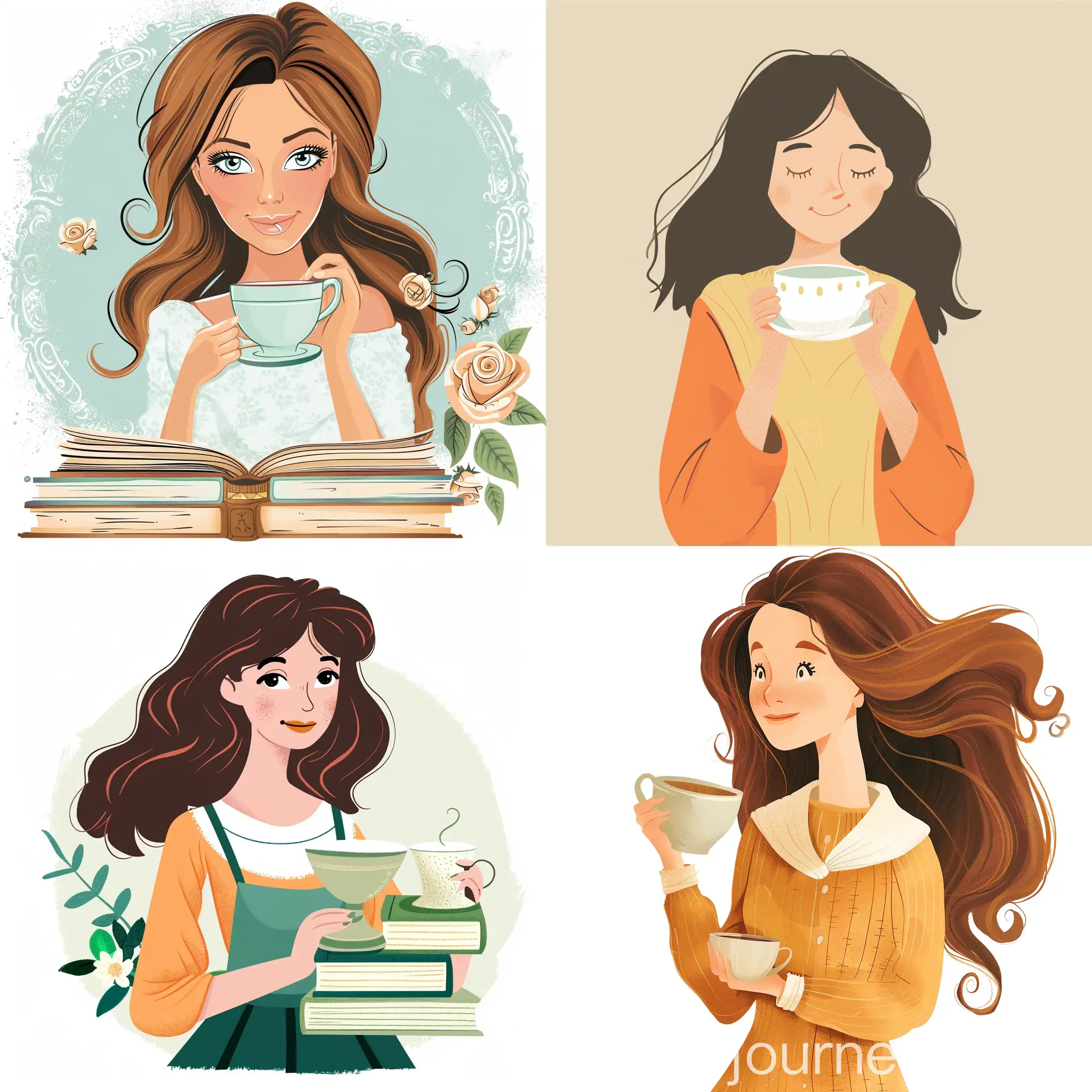 Joyful-Woman-Holding-Tea-Cup-in-Cartoonish-Comic-Style