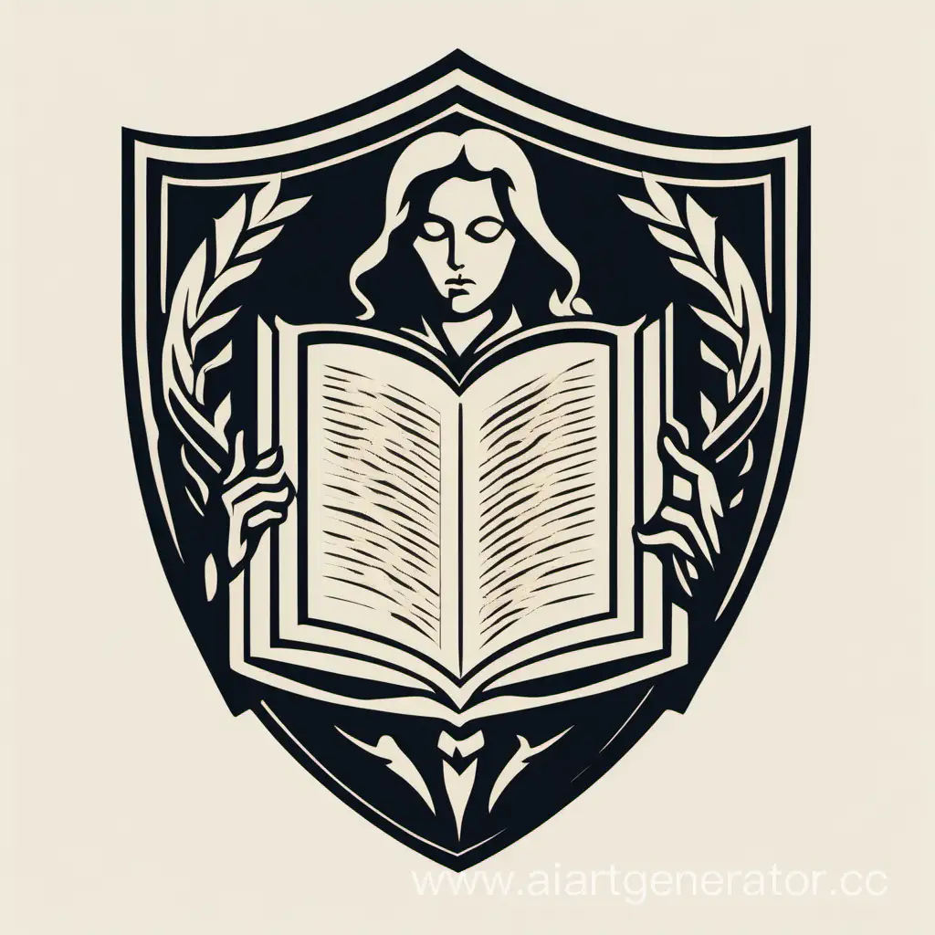 Щит на котором изображен человек с раскрытой книгой
Изображение в виде эмблемы