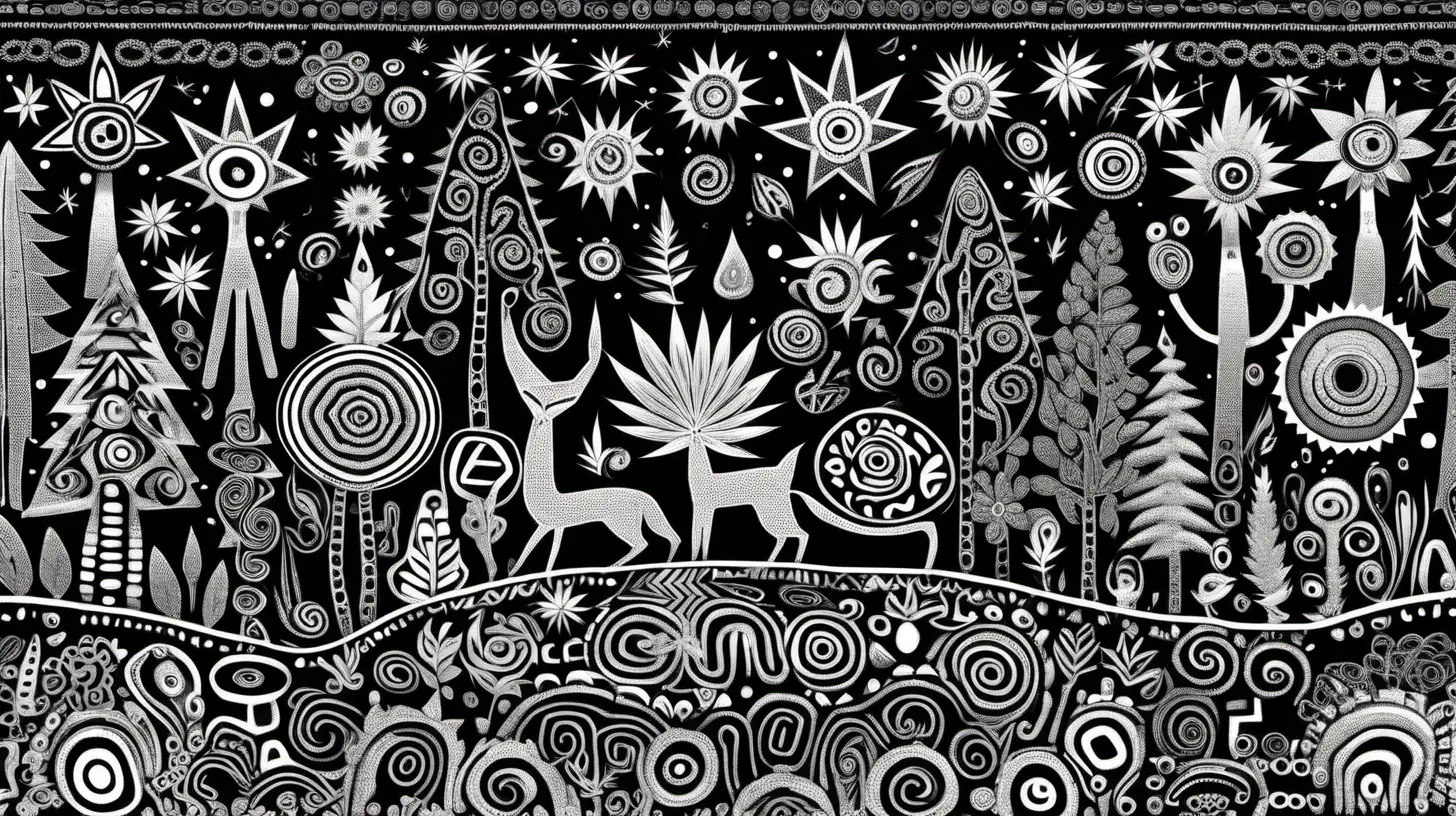 Monochromatic Huichol Art Coffee Coyotes Trees and Nature
