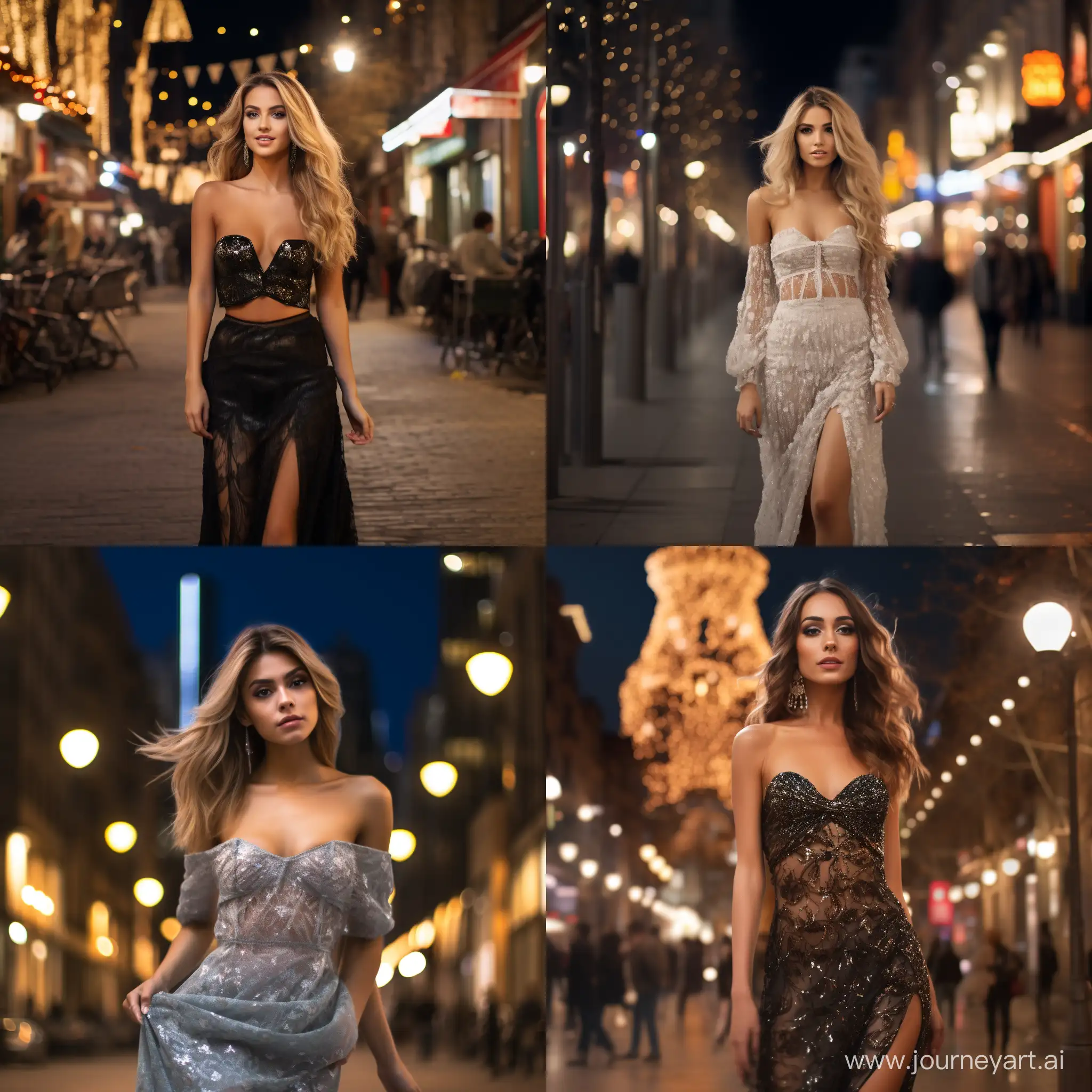 Stylish-Hollywood-Model-in-Barcelona-Winter-Night-Stroll-on-New-Years-Eve