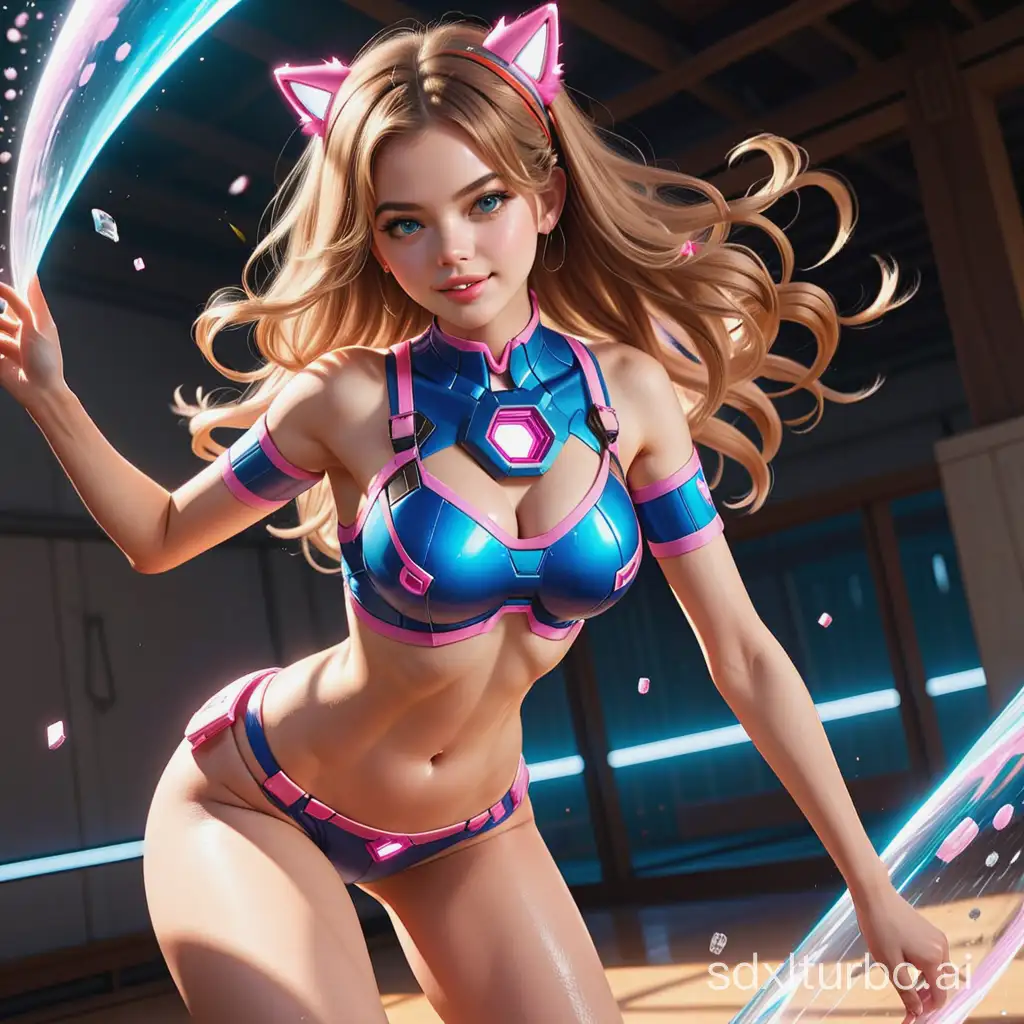 Busty gyaru Samara Weaving as D.va gal,breaks large glass, jumping,underboob,time freezes and stops,shards of glass,sparks,wood particles,chips,debris and bright sparkles hang in the air,everything stops in time,professional photos,realistic photos,strong hairblowing wind,perfect beautiful face,hq eyes,plump lips,shy smiling,flat stomach,slender hips,slender legs,long legs,perfect body,slim hips,small hips,style raw,masterpiece 1:2,extremely detailed cg,sun shafts,ray-tracing,32k.