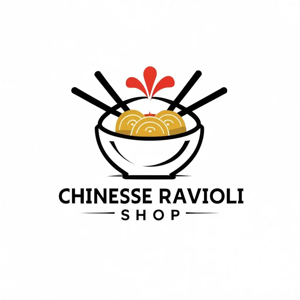 LOGO-Design-for-Chinese-Ravioli-Shop-Chopsticks-and-Bowl-Symbol-with-Red-Black-White-and-Gold-Color-Scheme-for-Restaurant-Industry