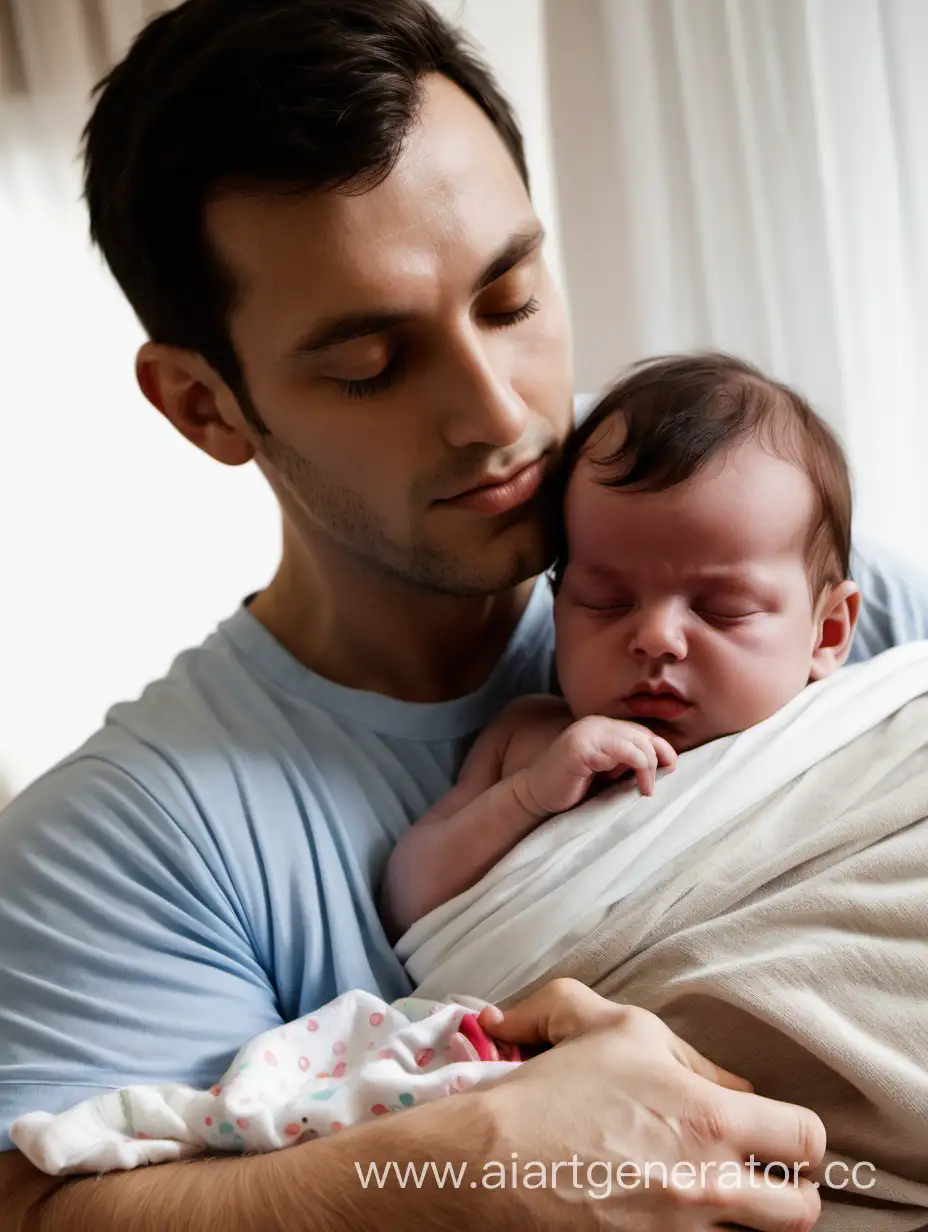 Caring-Father-Cradling-Peaceful-Sleeping-Baby