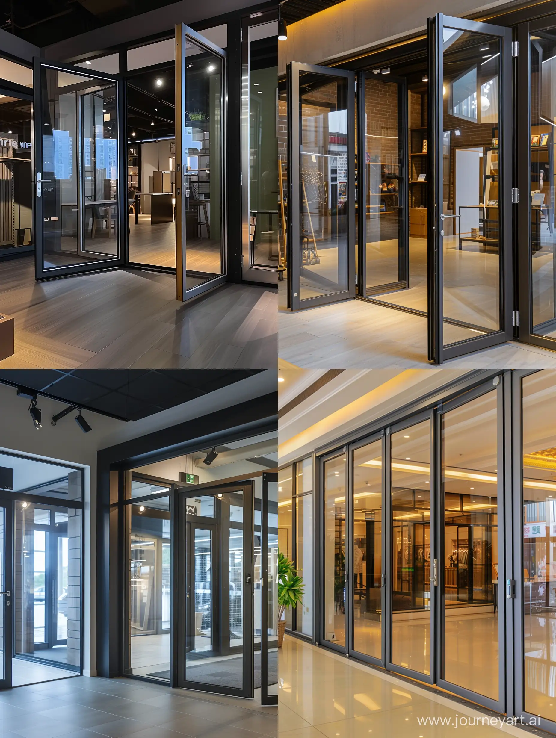 high end Aluminium door and window display in a retail shop
