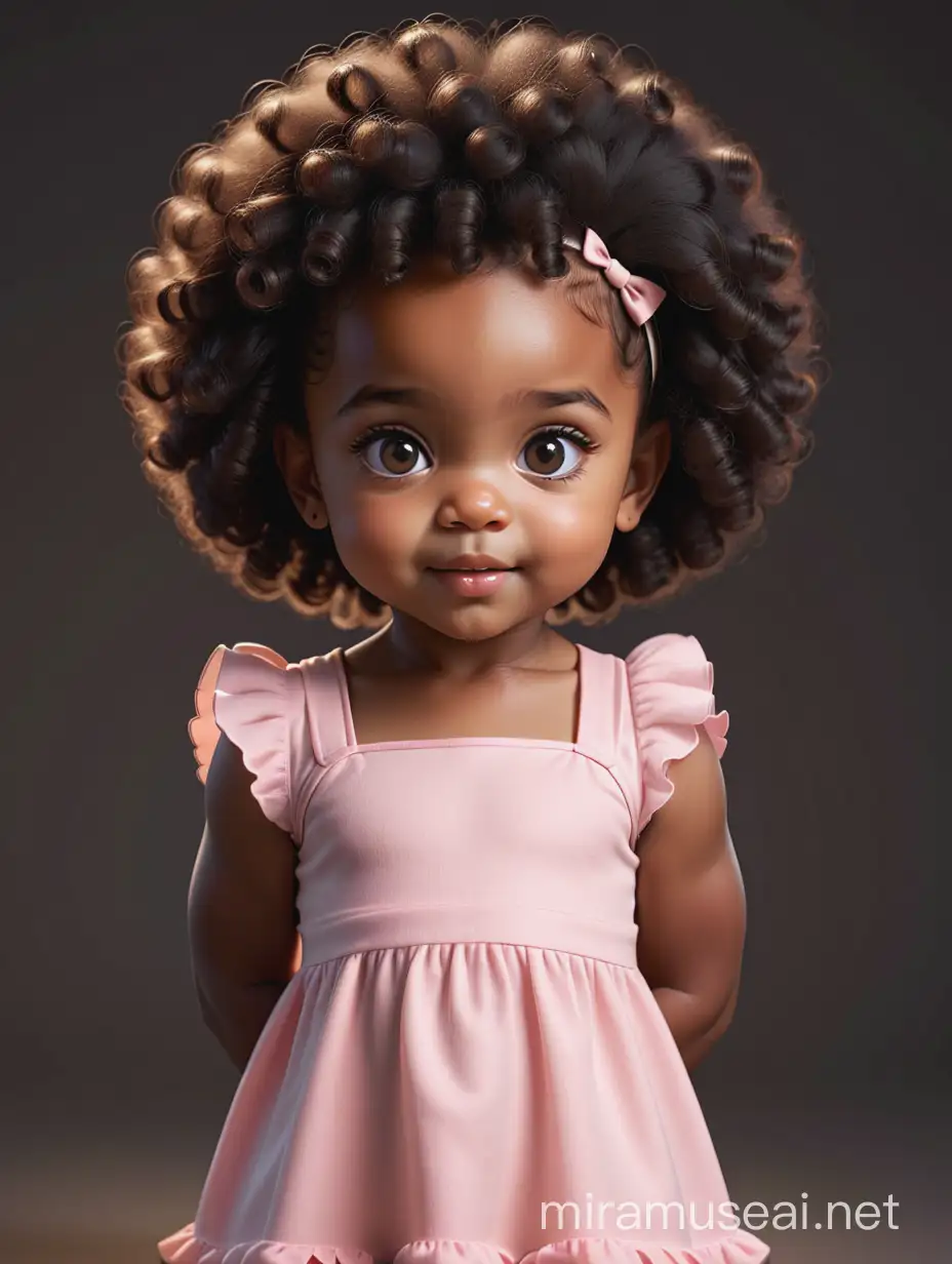 cute dark skin African American baby girl with afro hair and dimples, black hair, big eyes, 3d render style, portrait, front pose, dark skin tone, african, black hair, dark brown skin tone