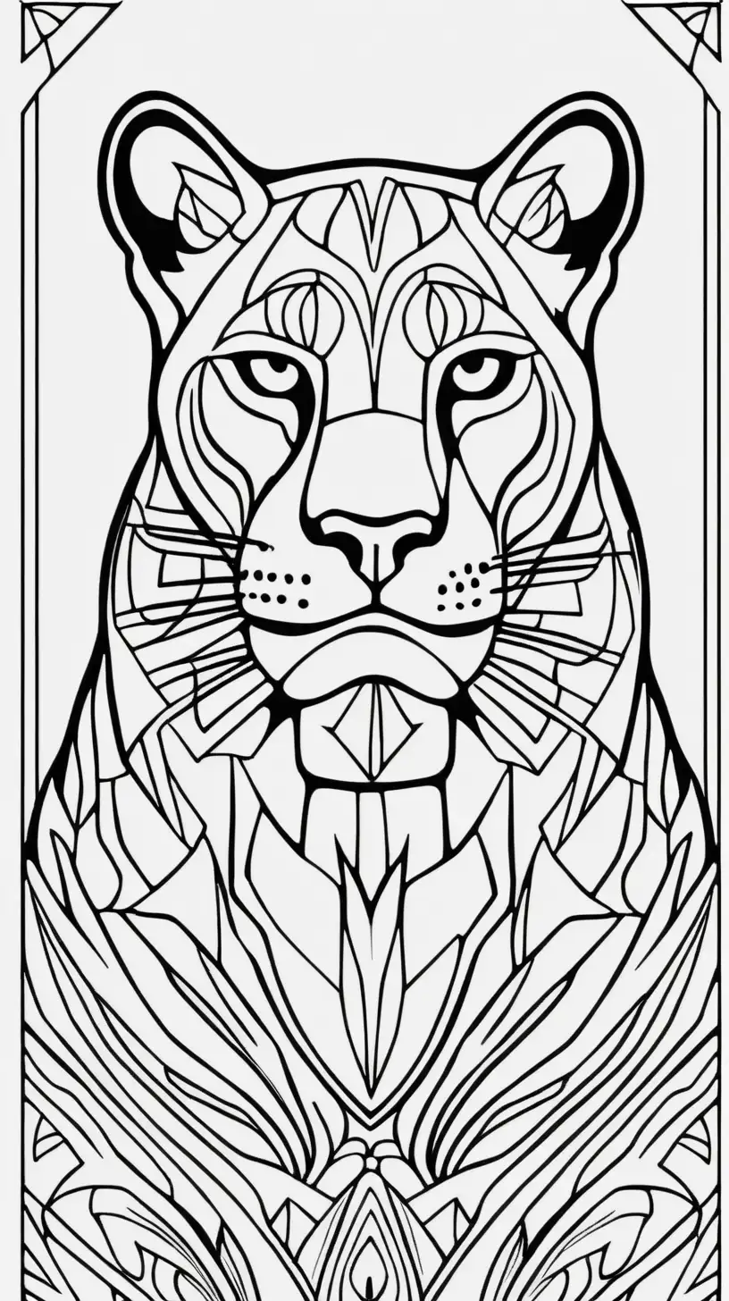 Mountain lion totem symbolizing leadership and courage, inspired by the Shoshone tribe, coloring book image, clean thick black lines