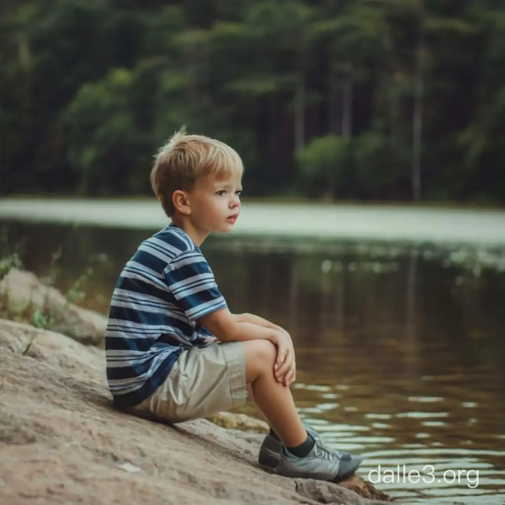 мальчик сидит около реки
