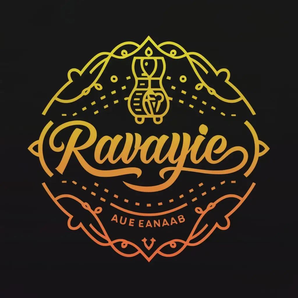 logo, golden logo for perfumes, with the text "rawayie eanaab", typography