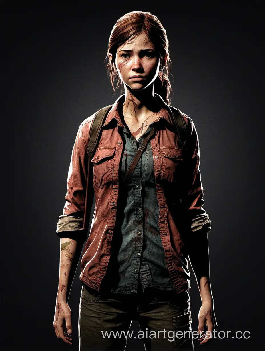 THE GIRL FROM the game last of us STANDS TALL on a black background