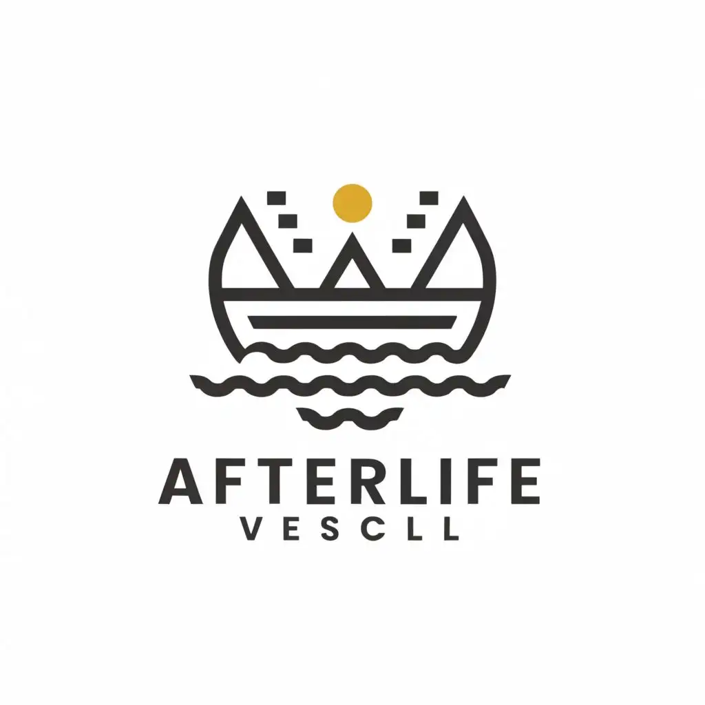 a logo design,with the text "Afterlife Vessel", main symbol:boat crossing river to afterlife, shining light,Minimalistic,be used in Events industry,clear background