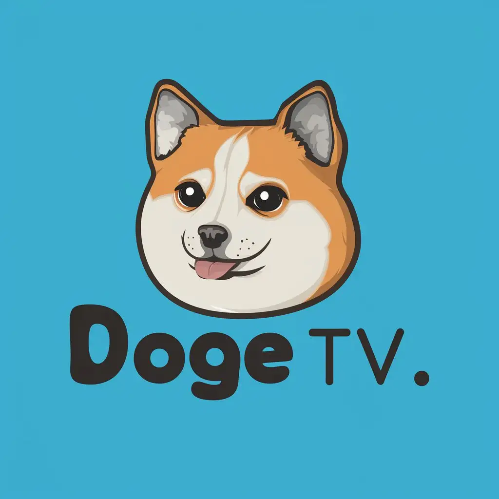 logo, A DRAWING OF A CUTE MEME DOGE, with the text "DOGE TV", typography