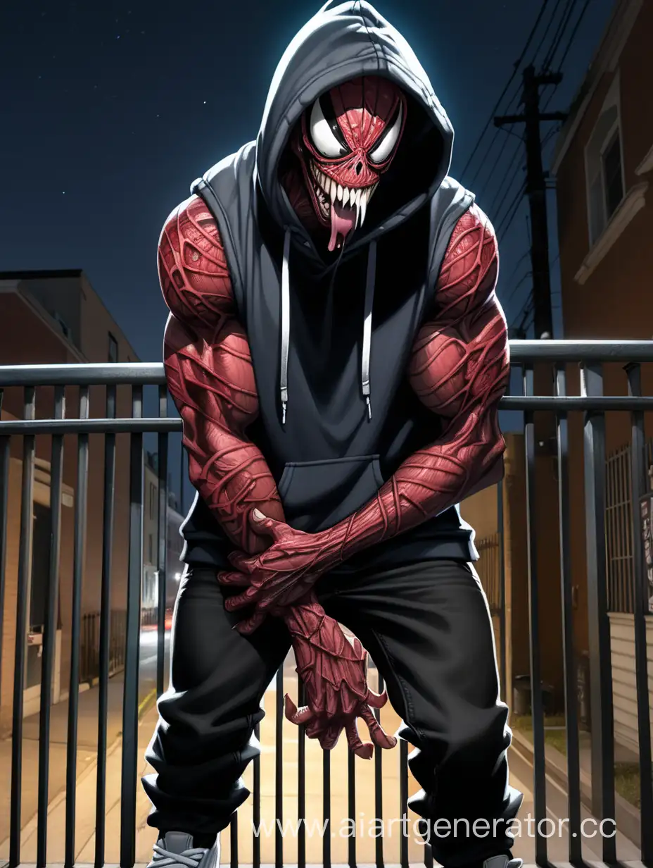 Sinister-Carnage-with-Sharp-Teeth-Leaning-on-Street-Railings-at-Night
