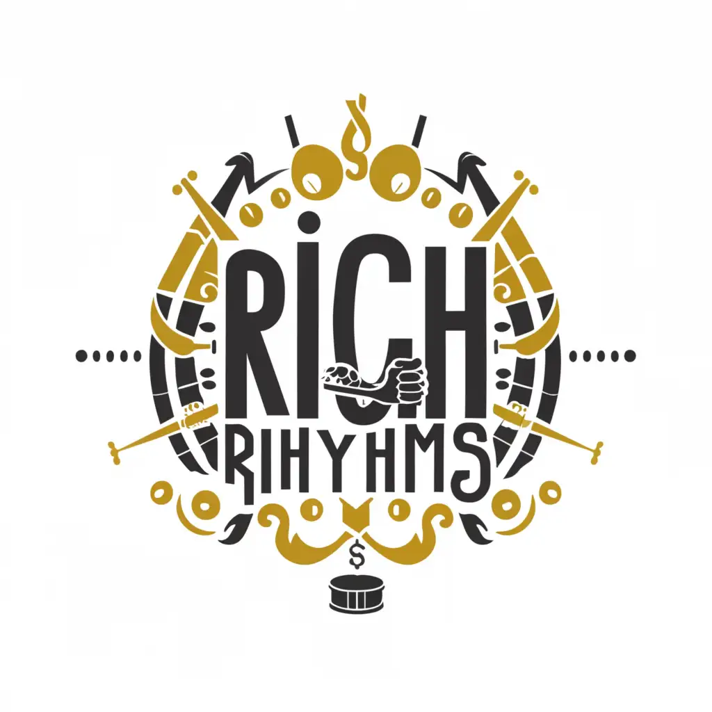 a logo design,with the text "Rich Rhythms", main symbol:This is a YouTube channel that provides content like motivational videos on how to become wealthy and successful, creating a legacy, motivational quotes, and focus music.,Moderate,clear background