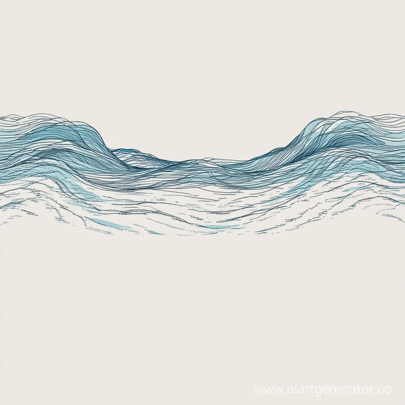 Пустой белый фон с нарисованными на нем кистями синими волнами в стиле минимализм