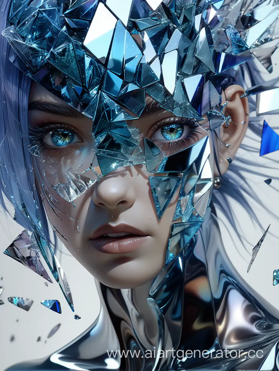 highres,ultra-detailed,realistic,(best quality,8k,16k,masterpiece:1.3),shattered glass,colored mirror shards,female face,cracked glass effect,reflective surface,sharp edges,dark atmosphere,glimmering fragments,colored glass,sculpture,dazzling reflections,detailed facial features,broken mirror,magnificent art piece,translucent shards,shimmering glass fragments,mesmerizing patterns,unique texture,brilliant craftsmanship,fractured ,mysterious shadows,colored glass shards,broken reflections,split personality,eye-catching artwork,dynamic pose,shattered reality,striking contrast,ethereal beauty,creative interpretation,broken boundaries,fragmented symbol,mask of glass, realistic art by Maciej Kuciara, hajime sorayama, Add_Details_XL-fp16 algorithm with octane 4d rendering, aw0k euphoric style mugshot rfktrstyle --niji 50 --testp --q 50 --chaos 50, vol),