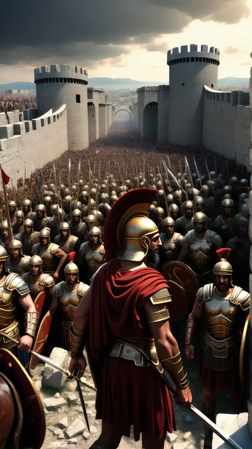 Alexander the Macedonian stands outside the city gate with a small army, and a Roman approaches him from the city
Alexander the Macedonian stands outside the city gate with a small army, and a Roman approaches him from the city
