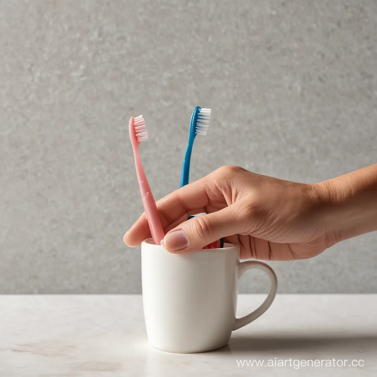 Hand-Retrieving-Toothbrush-from-Cup