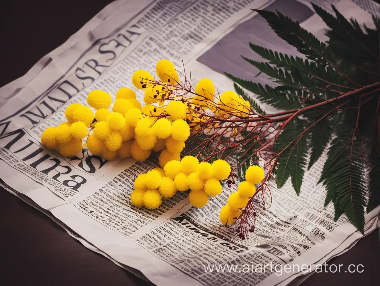 International-Womens-Day-Celebration-with-Mimosa-Flowers-and-Newspapers