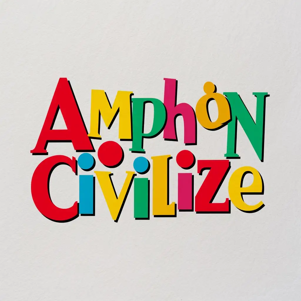 Create me a title called "Amphon Civilize" with the colorful letters with a white background