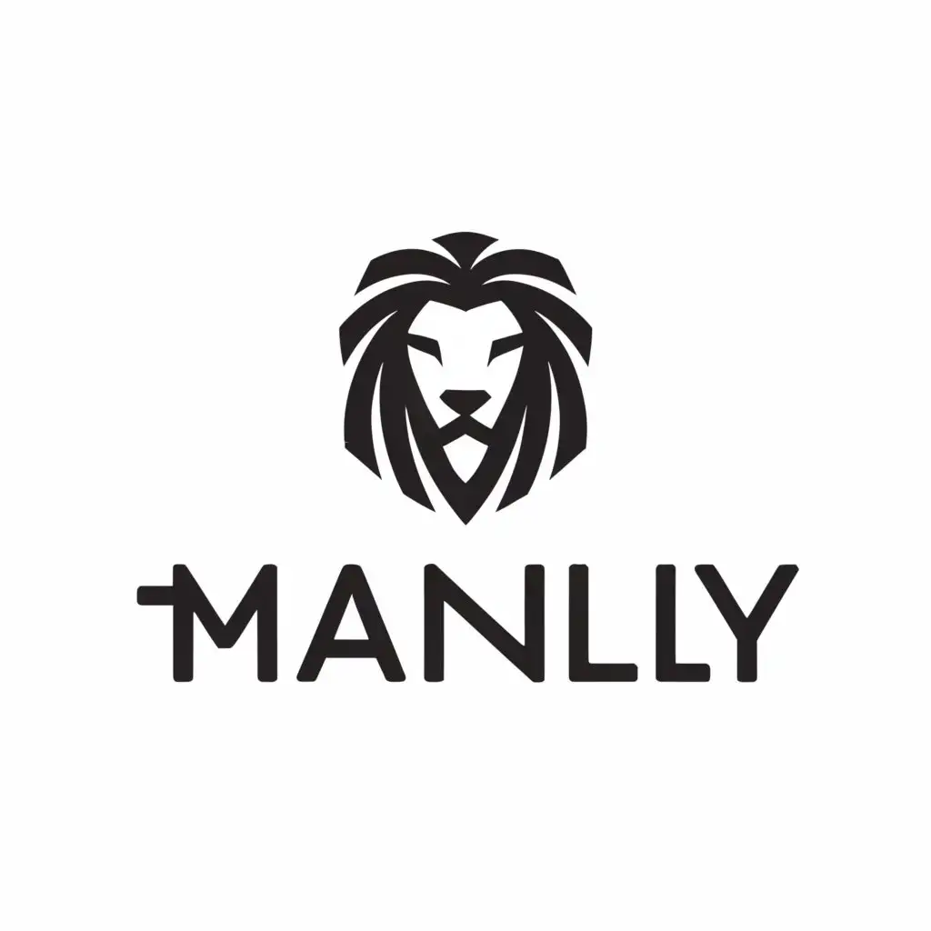 a logo design,with the text "MANLY", main symbol:Lion men,Minimalistic,clear background