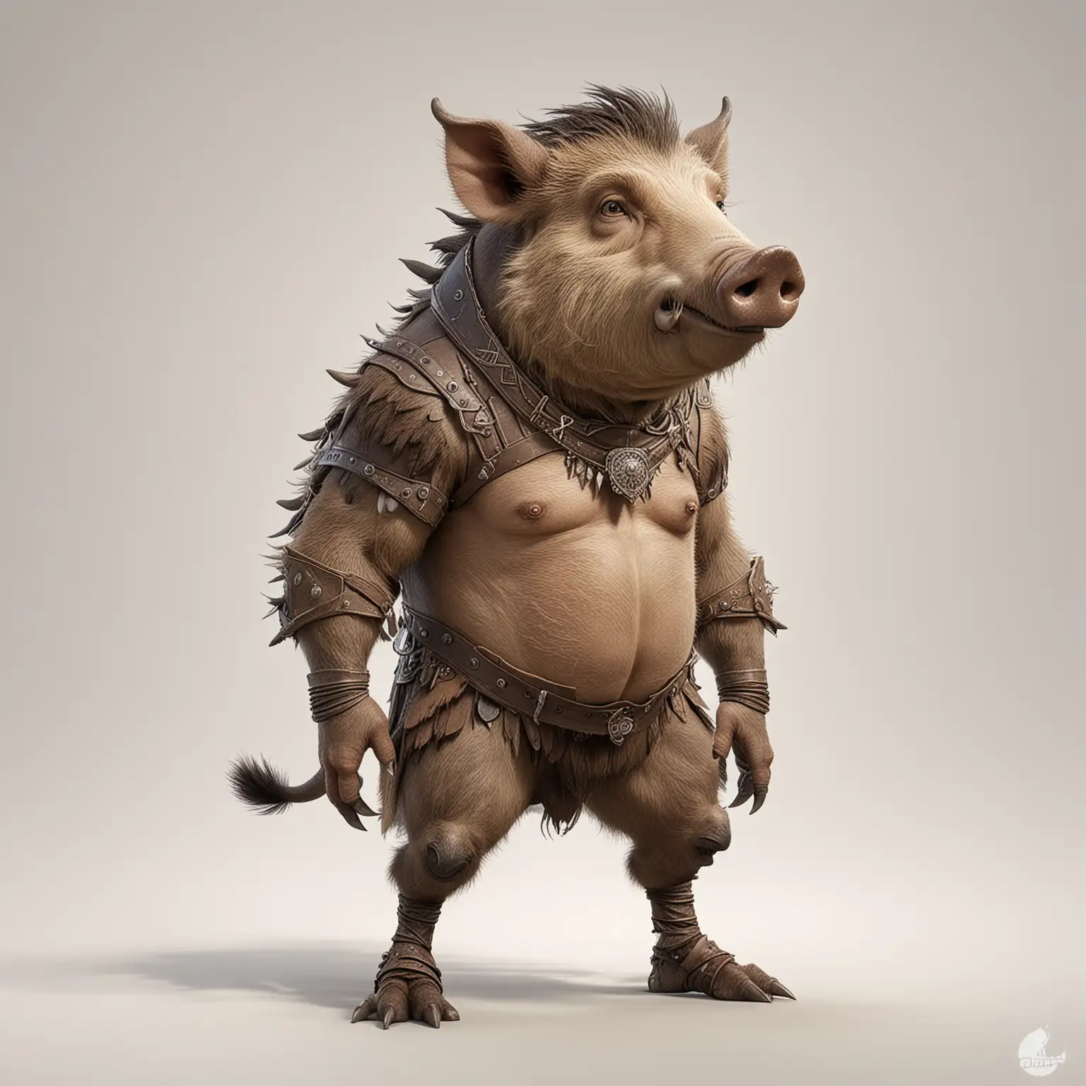 cartoon anthropomorphic boar in the style of Zveropolis, concept art, line art, white background, the boar should stand upright on its hind legs, in a natural pose similar to a human, with front legs / hooves on the sides.