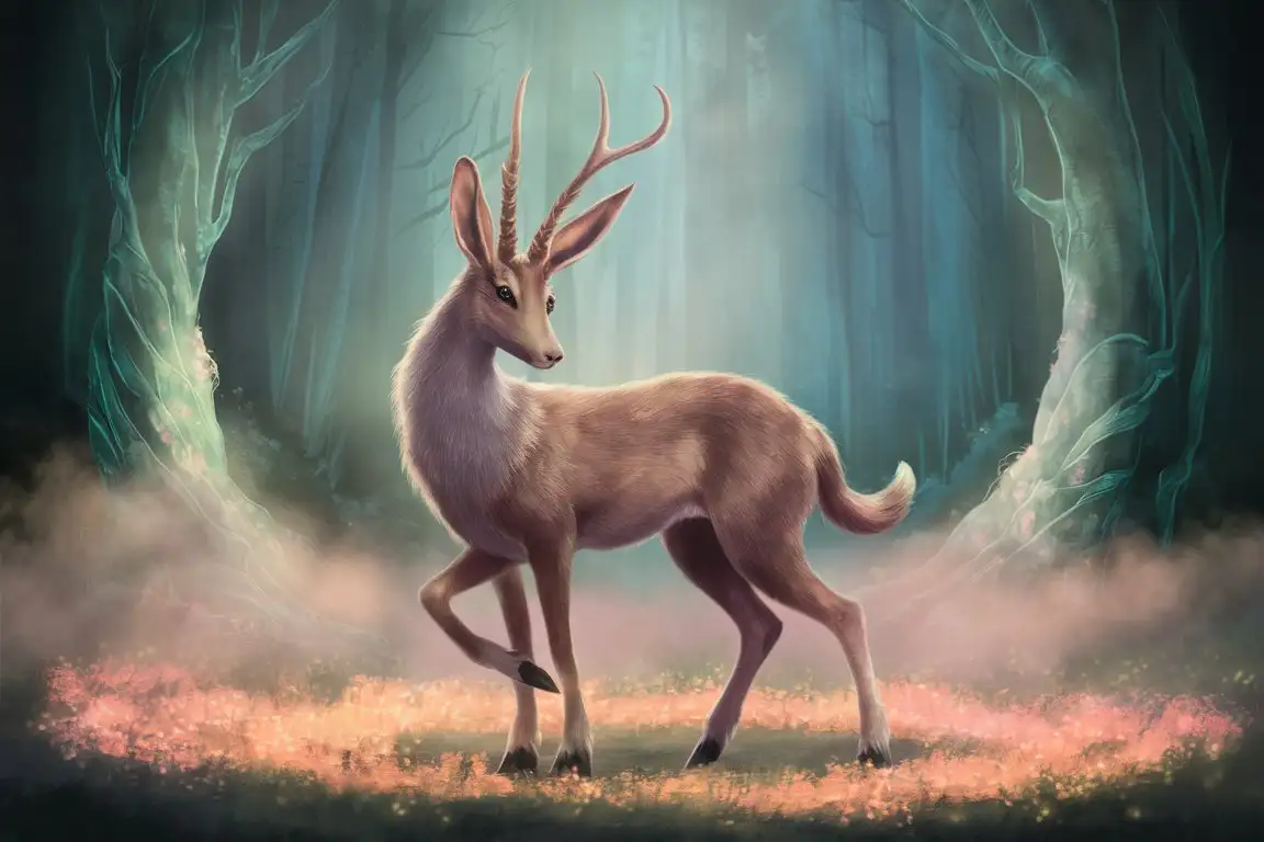 A beautiful jackalope in a mystical forest