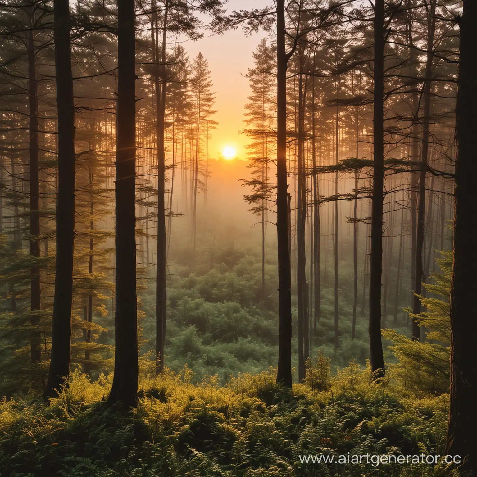 Majestic-Sunrise-Overlooking-Enchanting-Forest-Landscape