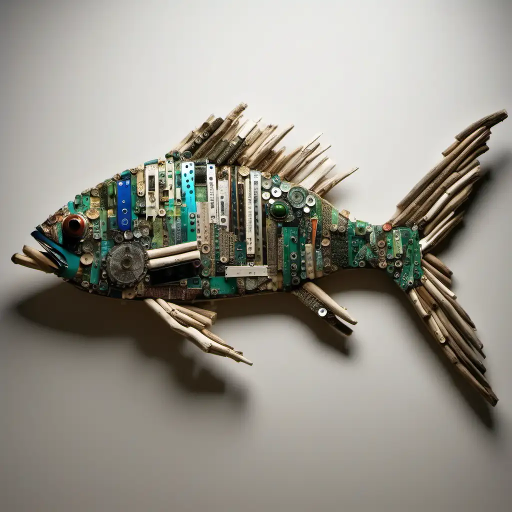 Ροφός ψάρι φτιαγμένο από driftwood και pc  circuit boards avd other recycle materials 