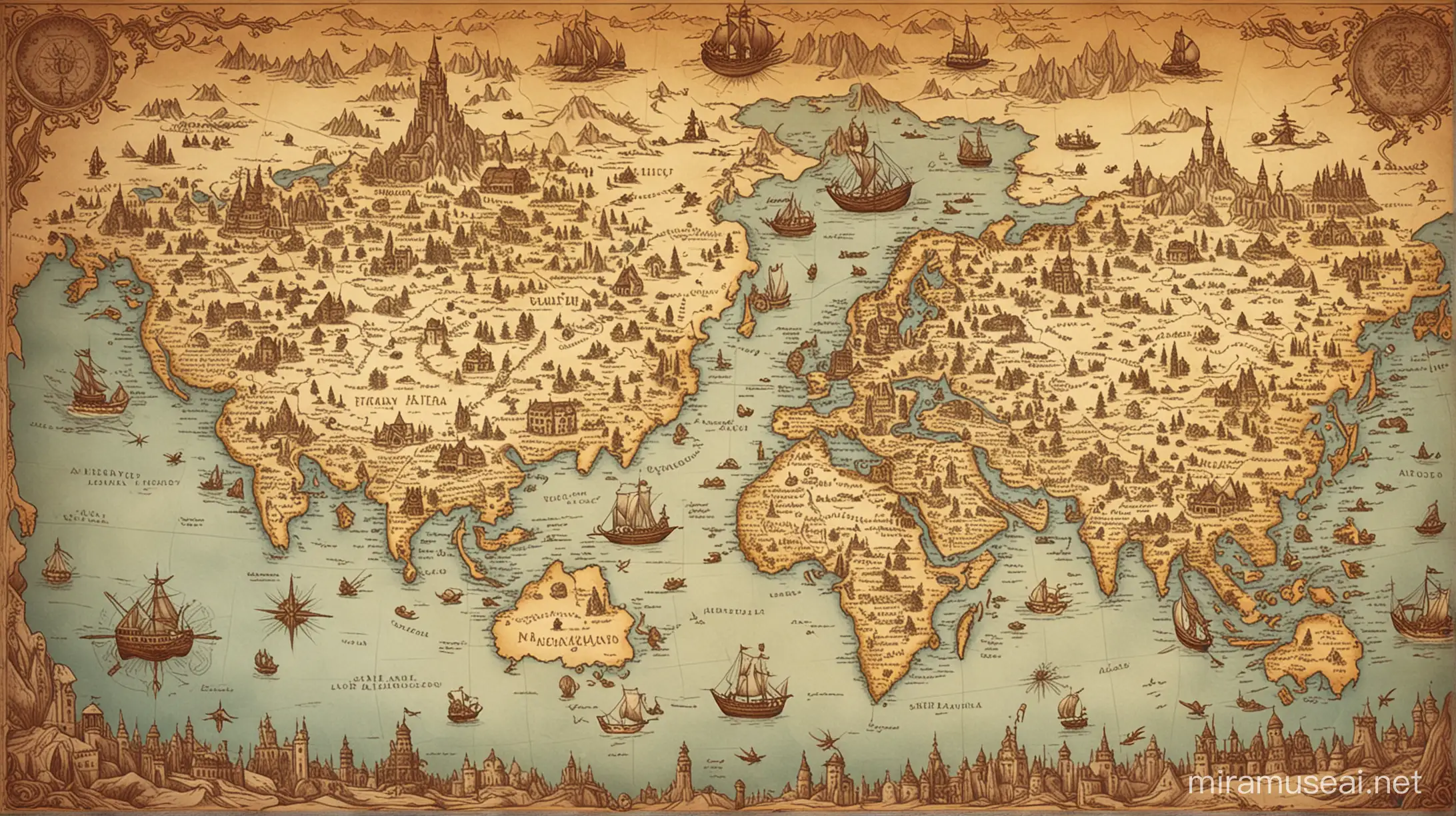  A fantasy world map with many diffrent places
