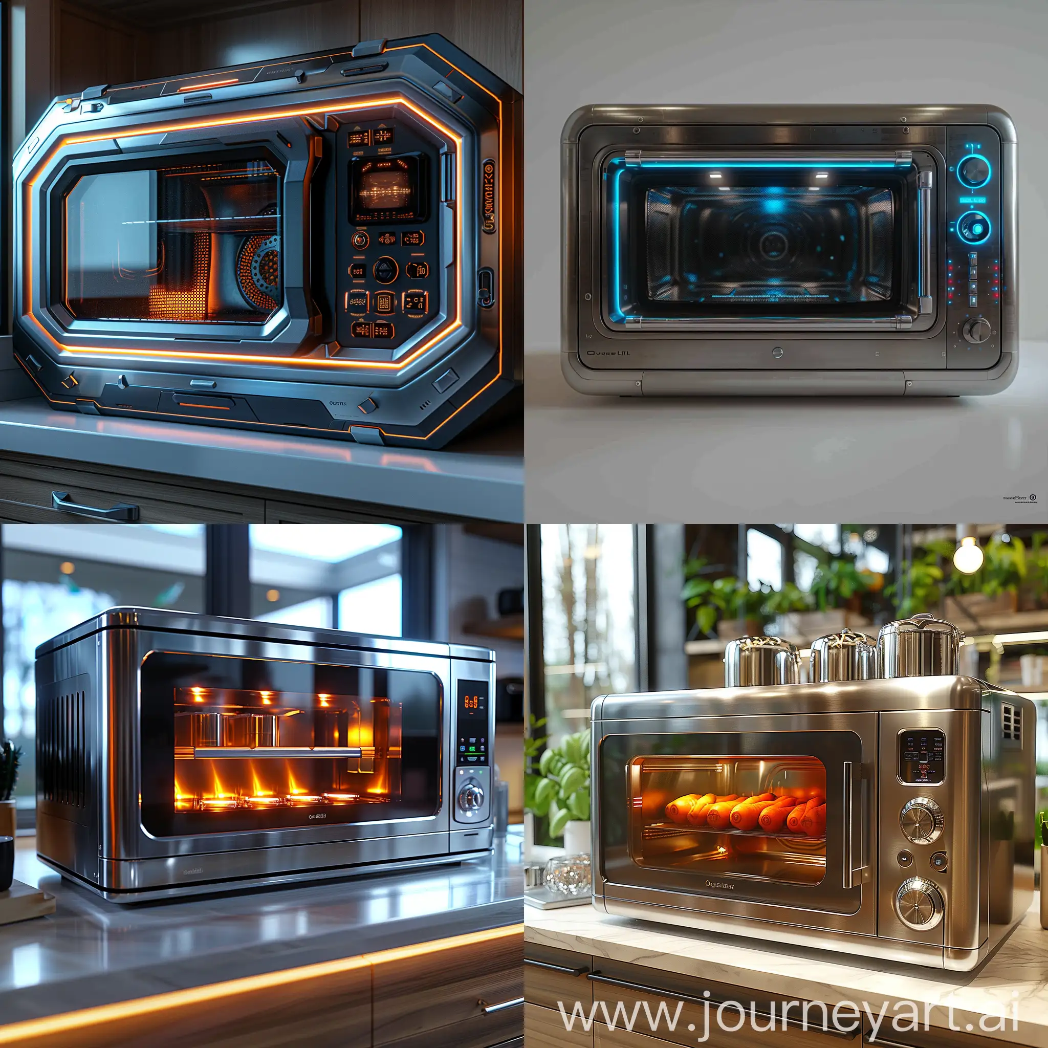 Futuristic ultra-modern microwave, futuristic ultramodern microwave, high-strength materials and high-strength metals, high tech, octane render --stylize 1000