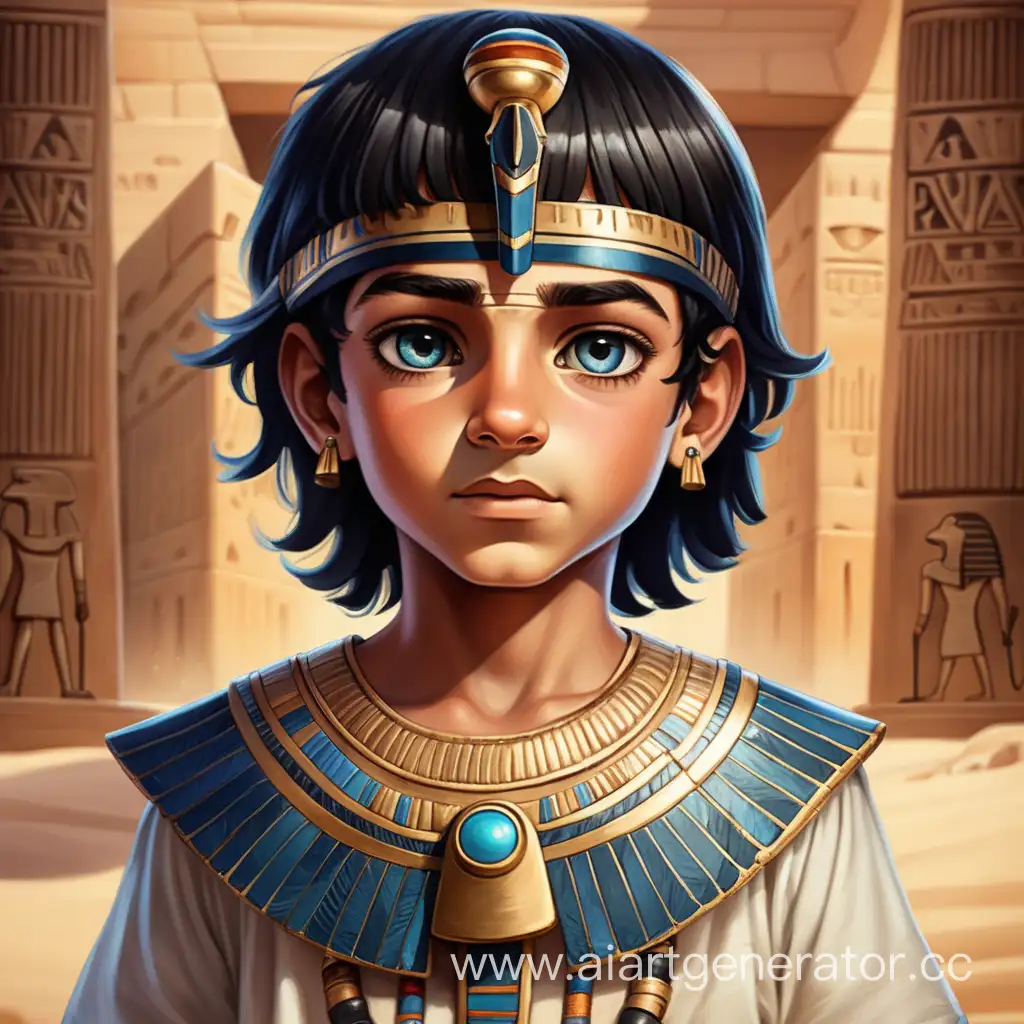 Мальчик в древнем египте в традиционной одежде египта с яркими глазами и с черными волосами