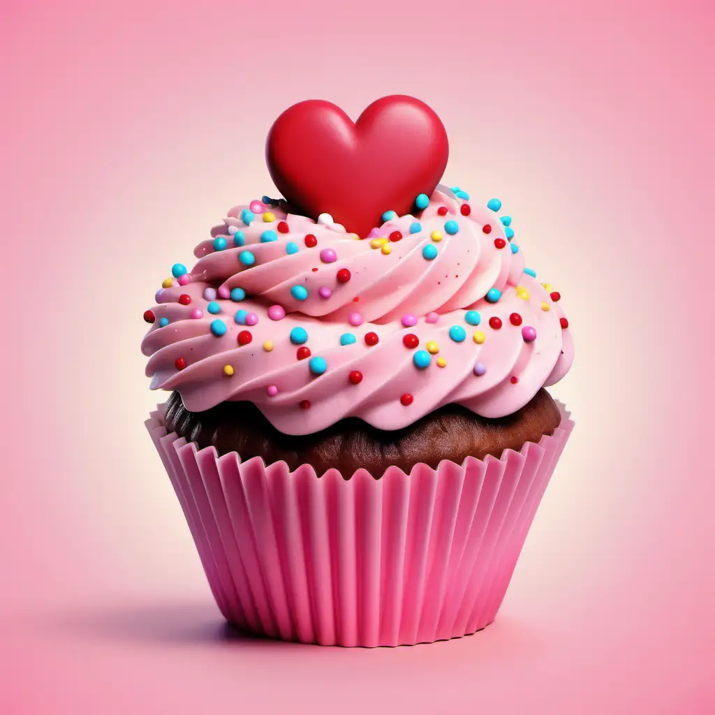 fantasy cartoon, an adorable cupcake with heart shaped exagerated frosting and sprinkles,valentine theme