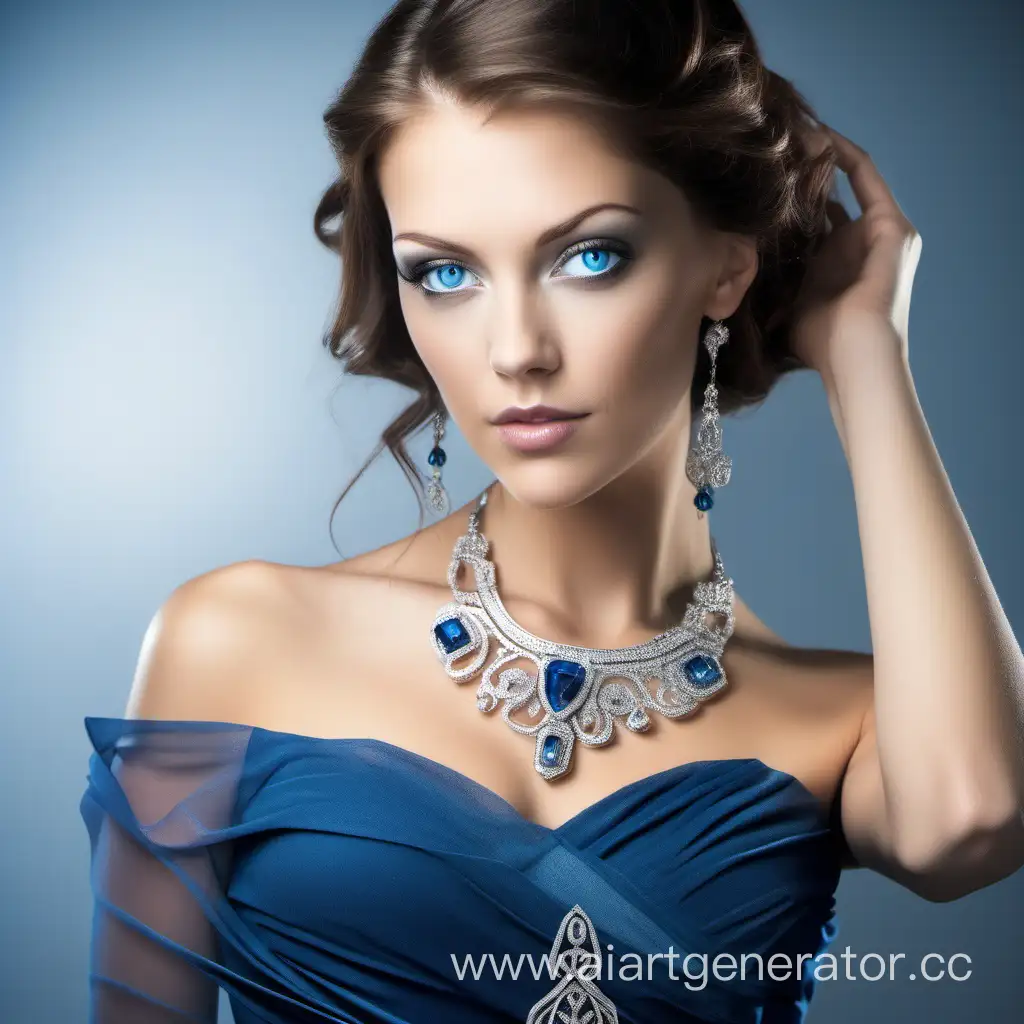 Elegant-Brunette-in-Stunning-Blue-Evening-Dress-with-Silver-Jewelry
