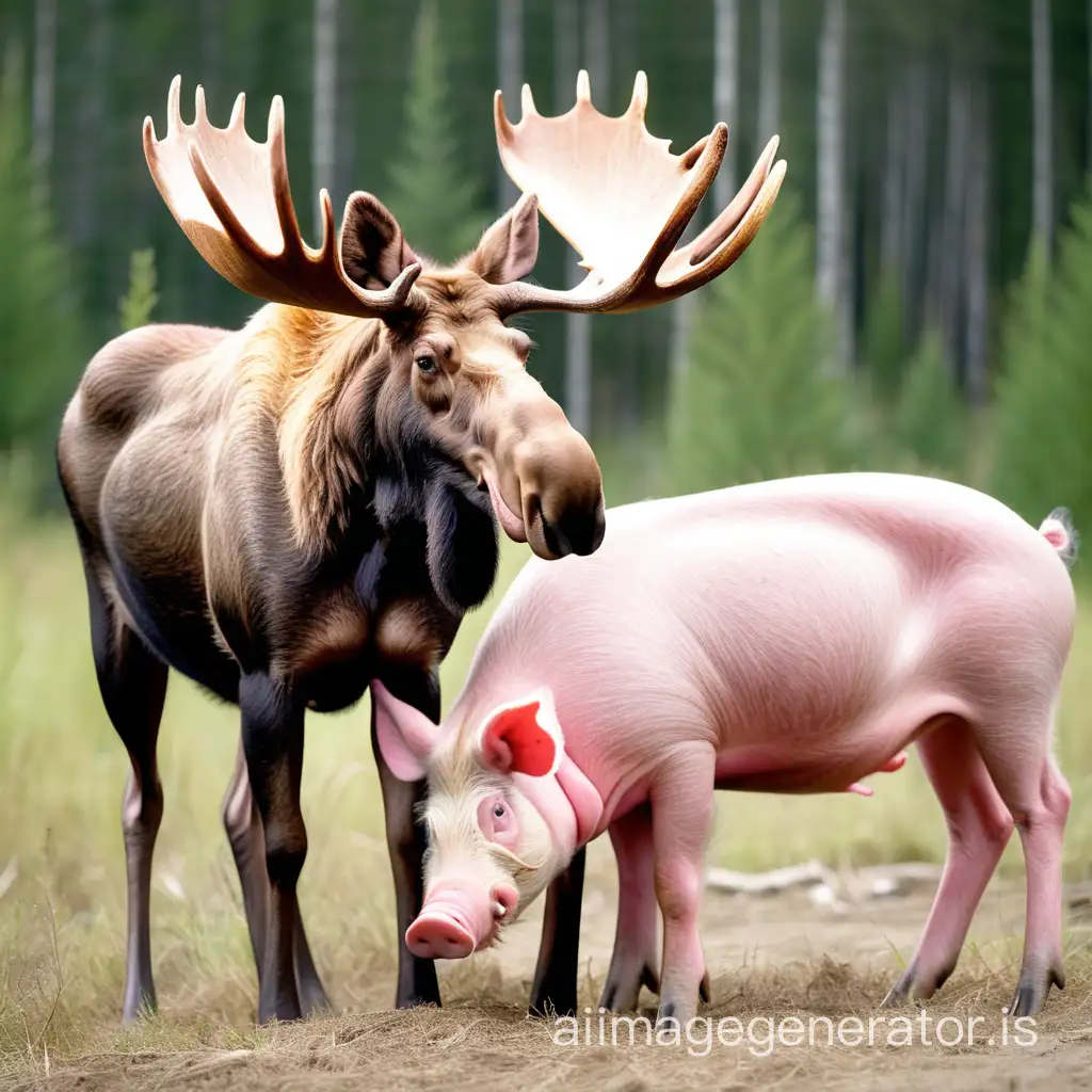 Interbreed between moose with horns and pig