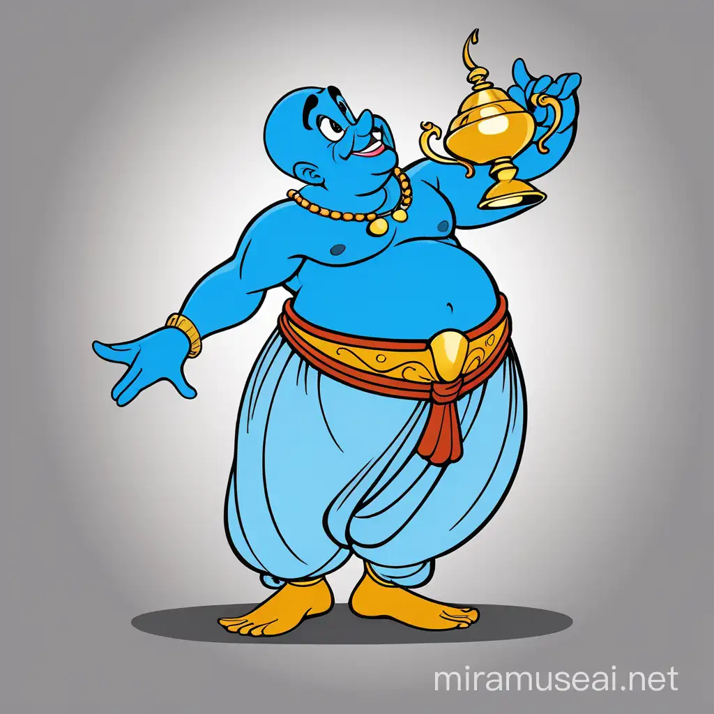 genie of the lamp disney, Blue Genie from disney 1992, bald head, vector art, colored illustration with a black outline, genie from aladdin disney