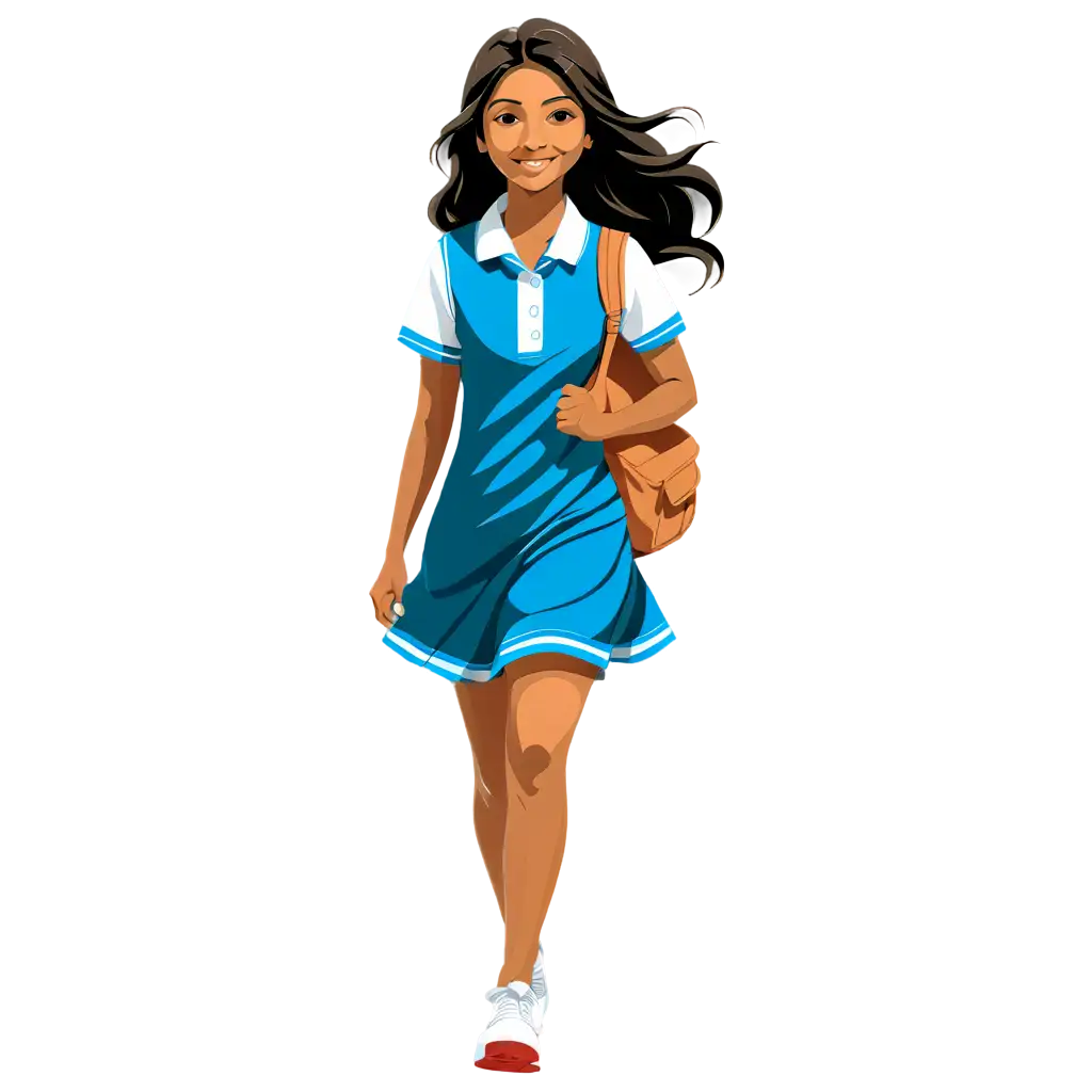 2d vector art, an Indian school student on blue school dress