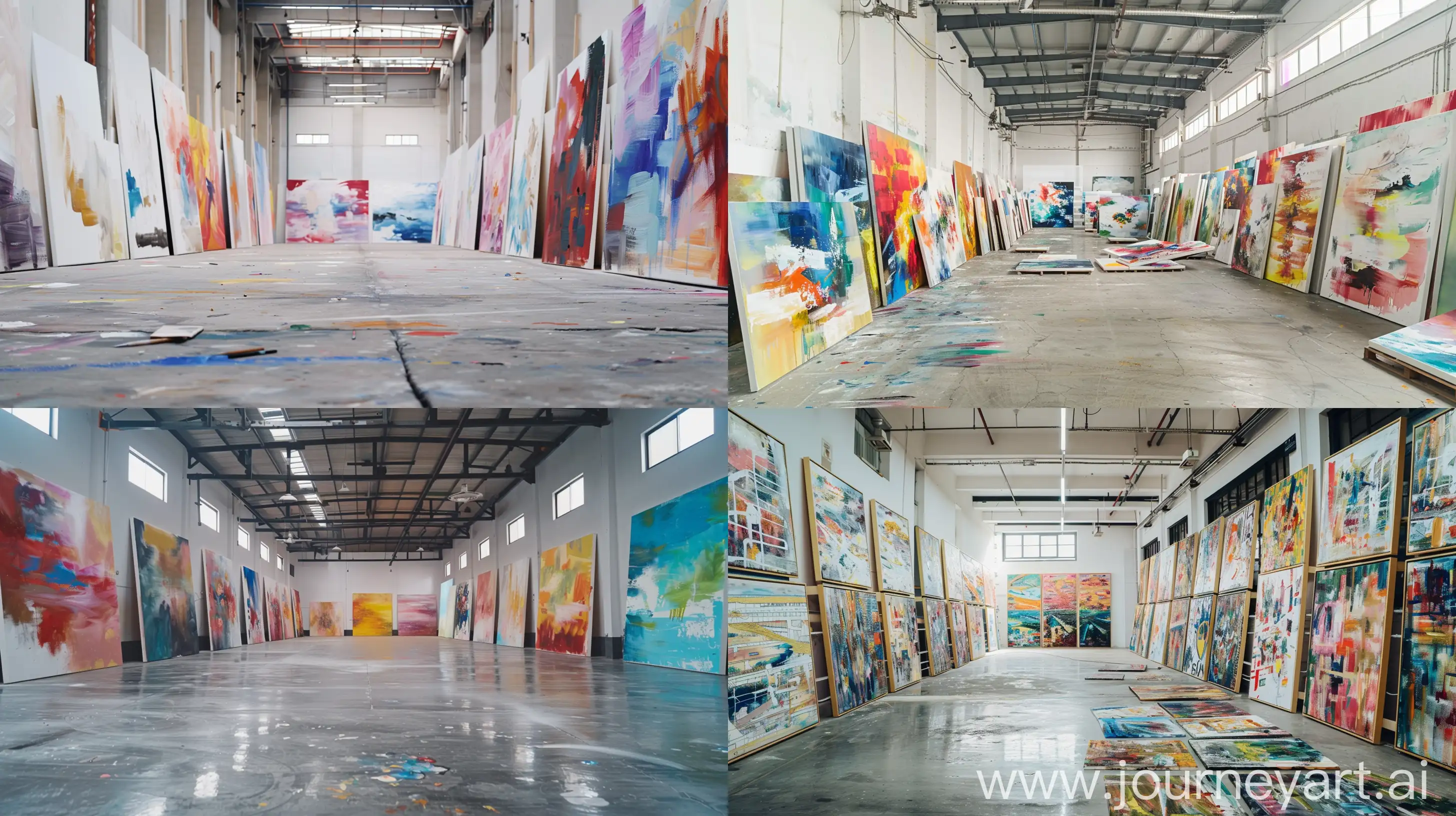 Vibrant-Abstract-Oil-Paintings-in-a-Spacious-Factory-Setting