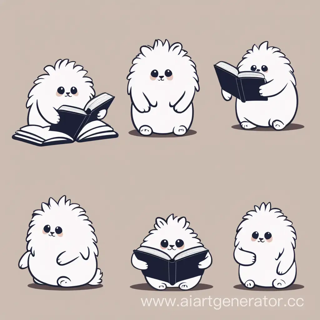 Adorable-Fluffy-Babayka-Cartoon-Reading-Book-in-Various-Poses