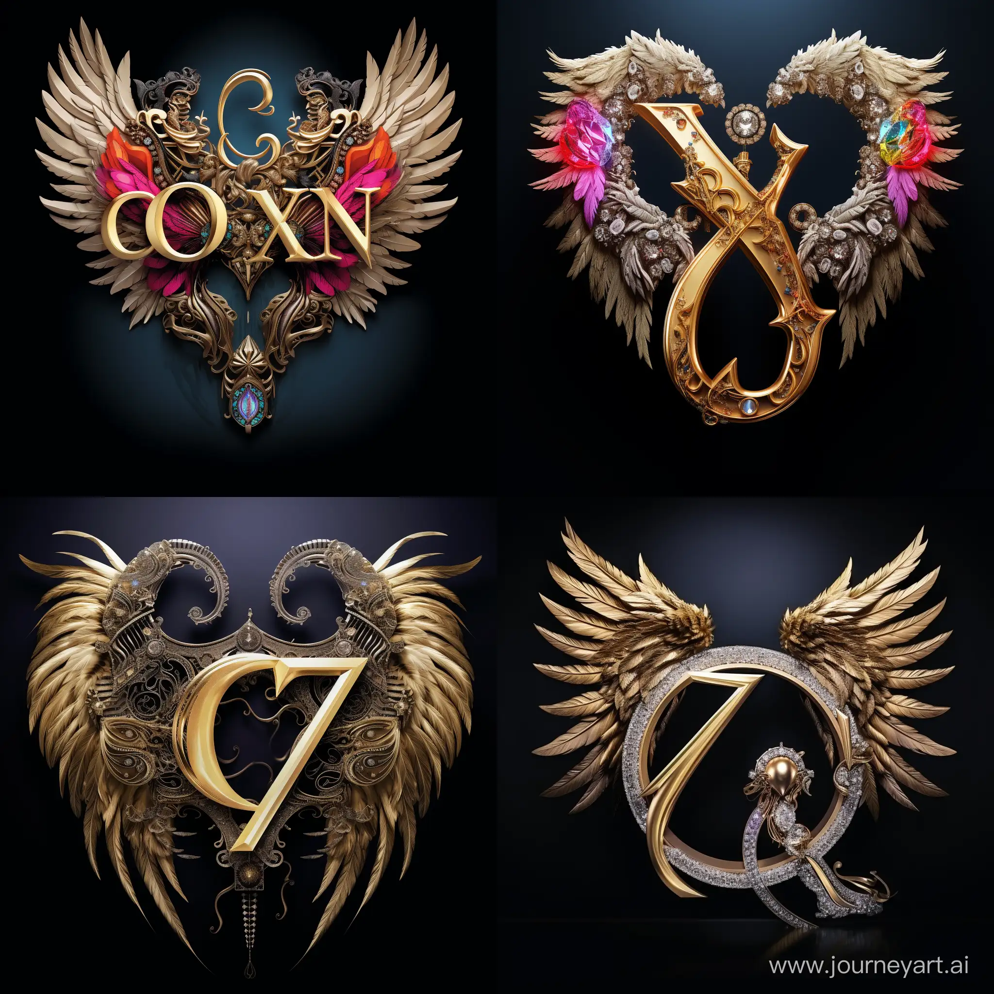 Elegant 3D typography with the name. " Ozkunt & Fatma " with an elegant crown and fine diamonds with sparkles of bright colors and angel wings, photo, typography, vibrantv0.1, graffiti, illustration, photo, product, fashion, poster