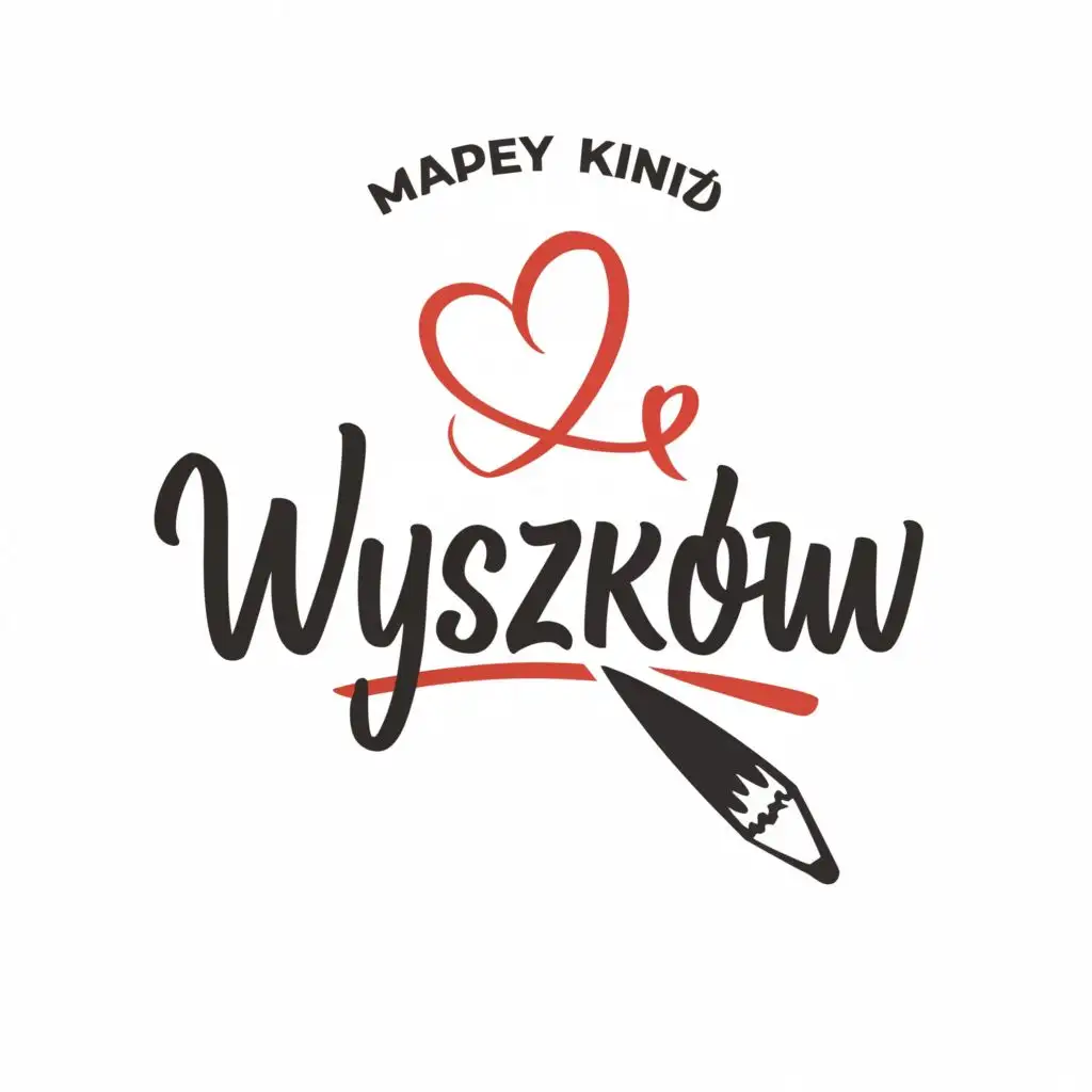 logo, city name in black in red and white heart pencil drawed , with the text "Wyszków", typography, be used in Nonprofit industry
