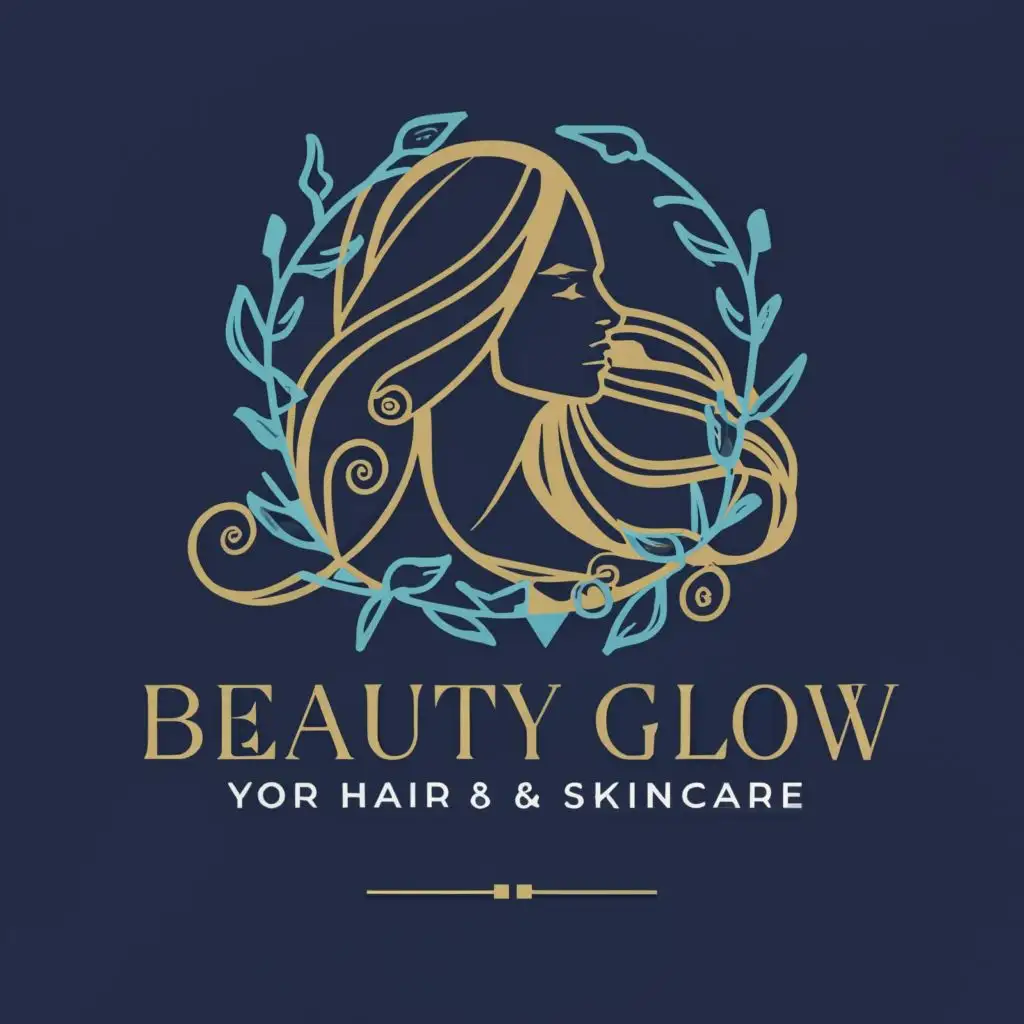 a logo design,with the text "Beauty Glow
Your hair & skin care", main symbol:Beauty Girl flowers in blue,Moderate,be used in Beauty Spa industry,clear background