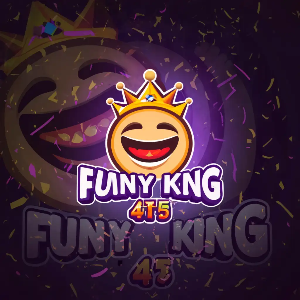 a logo design,with the text "funny king 4T5", main symbol:an laughing emoji,complex,be used in Entertainment industry,clear background