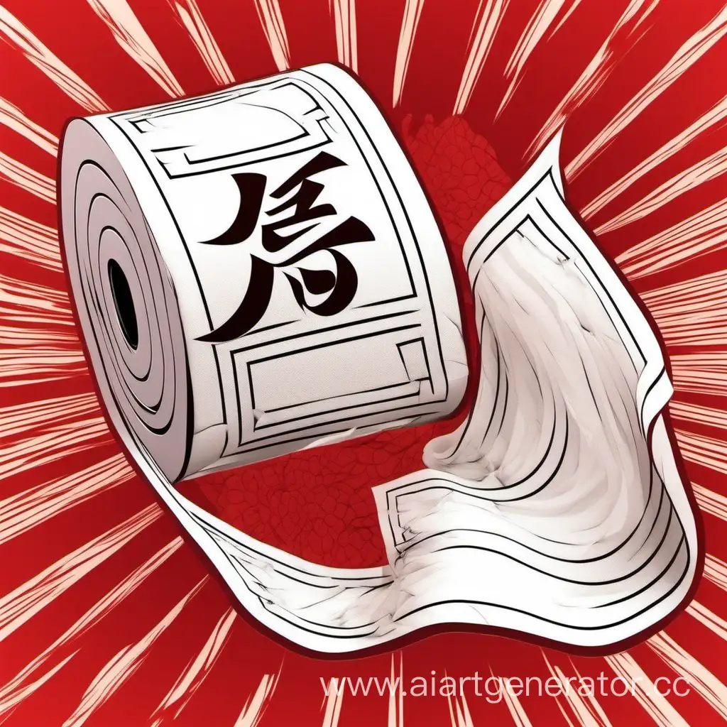 Туалетная бумага в стиле китайского кунгфу , в бело -красных цветах, стиль аниме