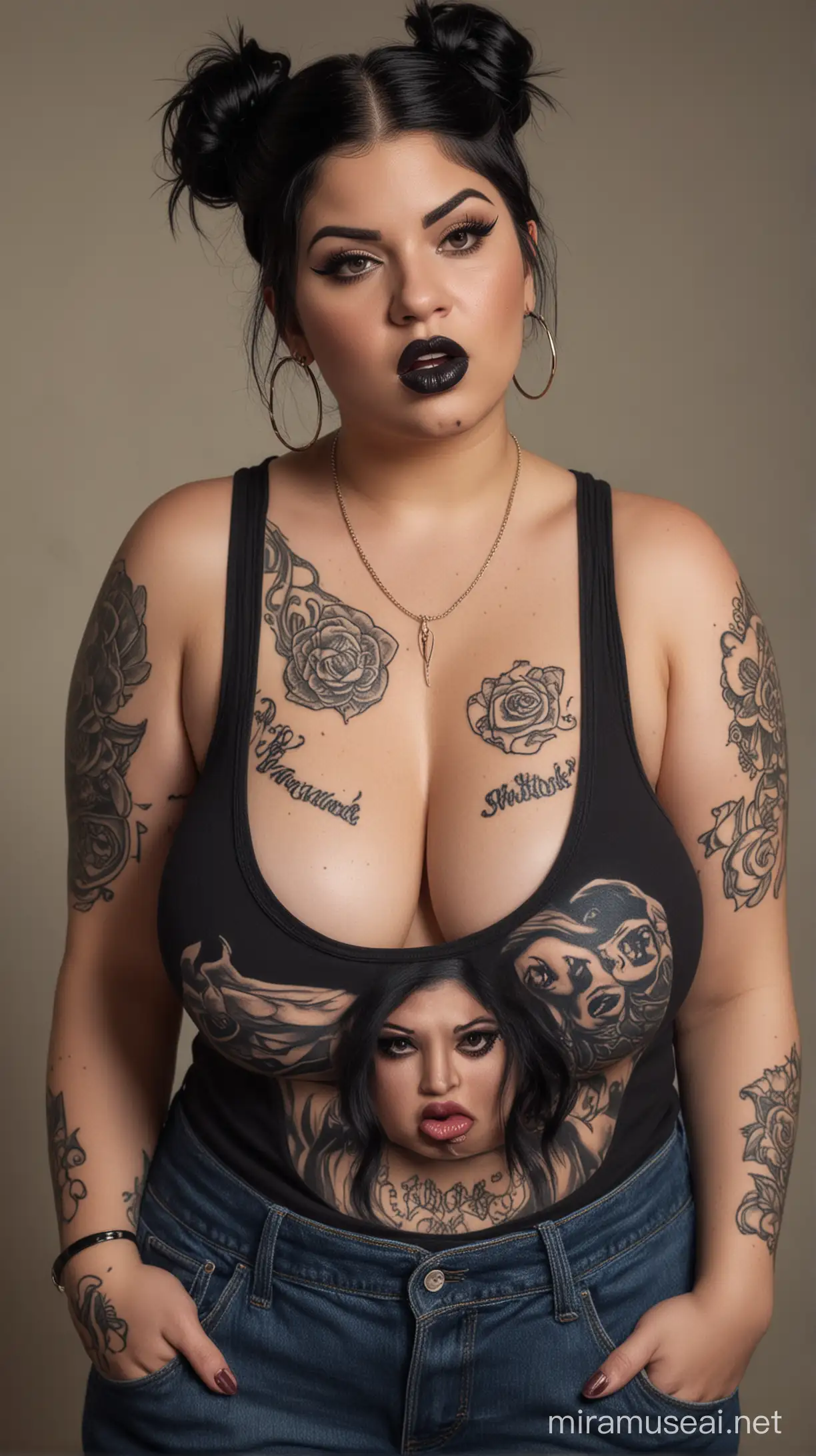 Angry Chola Woman with Renaissance Style in Full Body Portrait