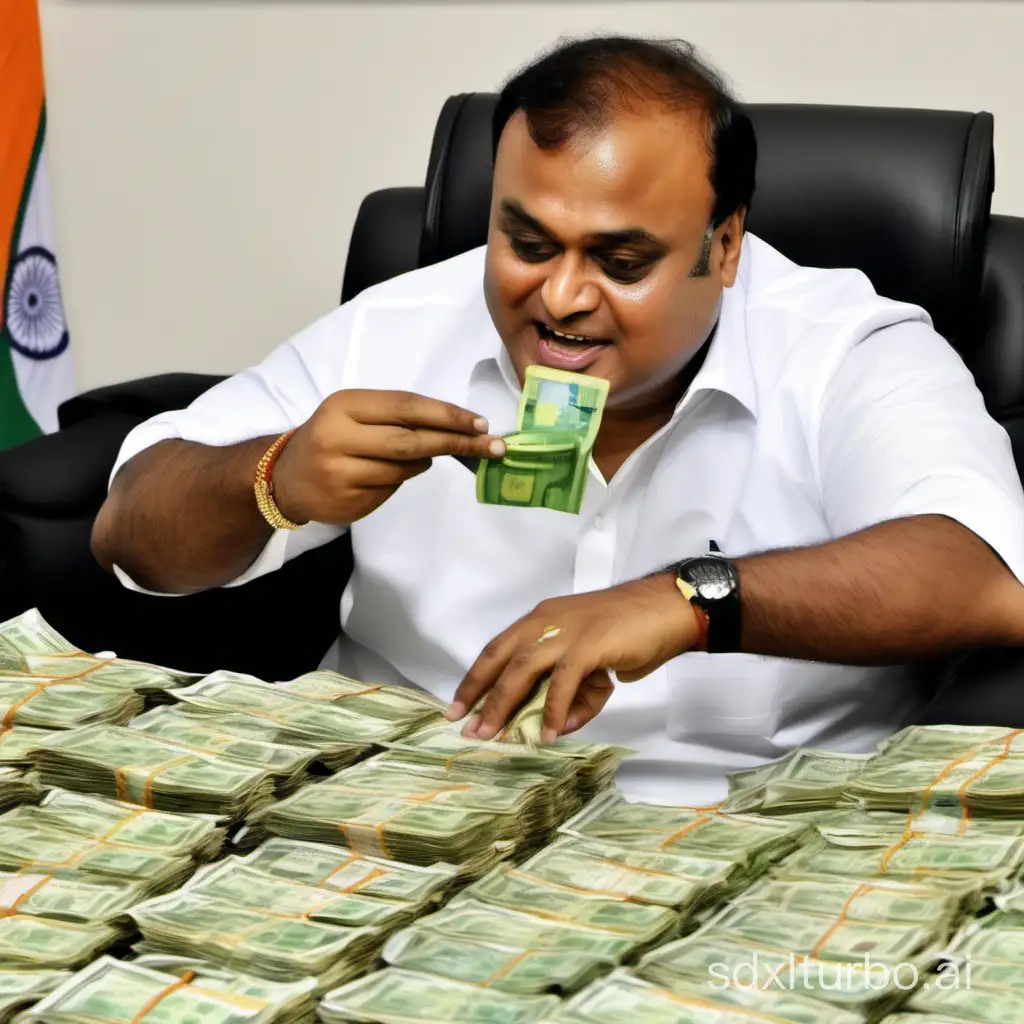 Politician-Himanta-Biswa-Sarma-Eating-Money-Corruption-Scandal