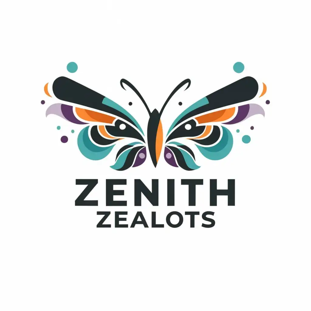 logo, Butterfly, with the text "Zenith Zealots", typography, be used in Entertainment industry
