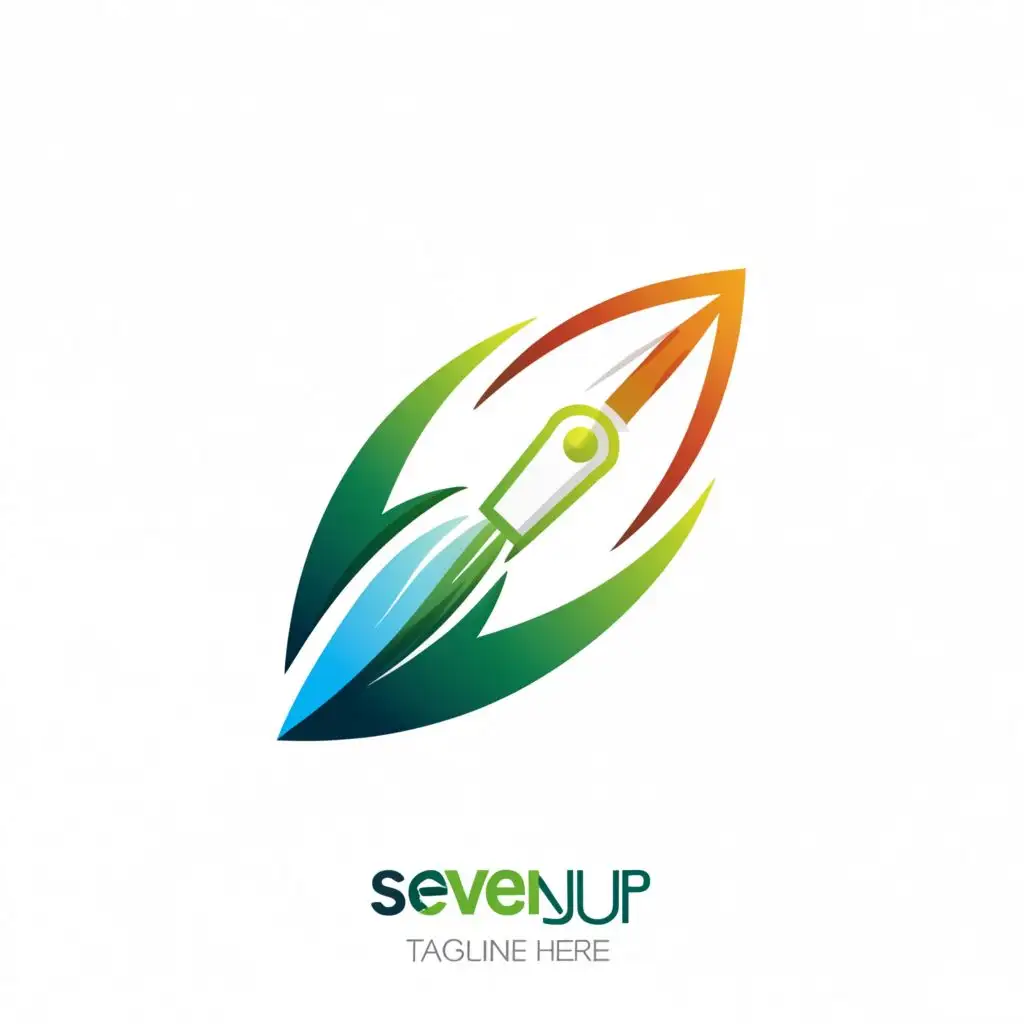 LOGO-Design-For-Seven-Up-Rocket-and-Leaf-Symbolizing-Innovation-and-Growth-in-Technology-Industry