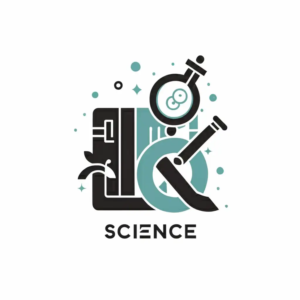 a logo design, with the text 'R.Q', main symbol: Combination of images of journal, pen, and microscope forming shape 'Science', Moderate, to be used in Education industry, clear background, Make R.Q stand out.